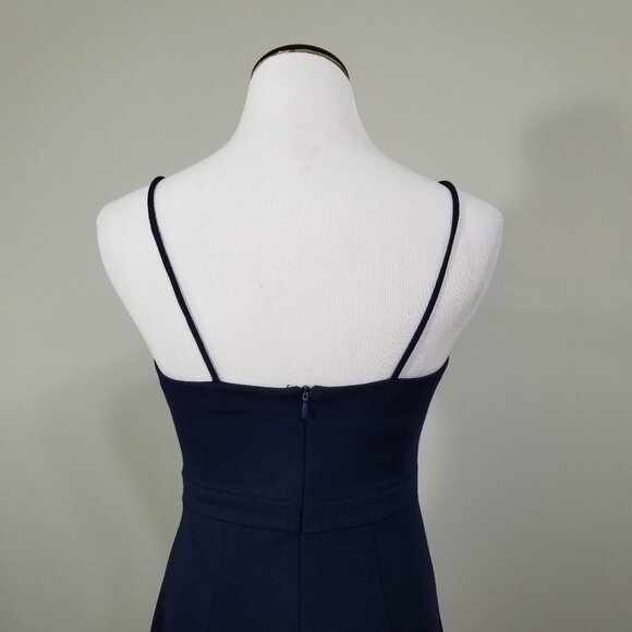 BHLDN Blue Caron Dress Size 2 Womens Sleeveless Crepe V Neck Petal Slit Midi - Picture 7 of 10